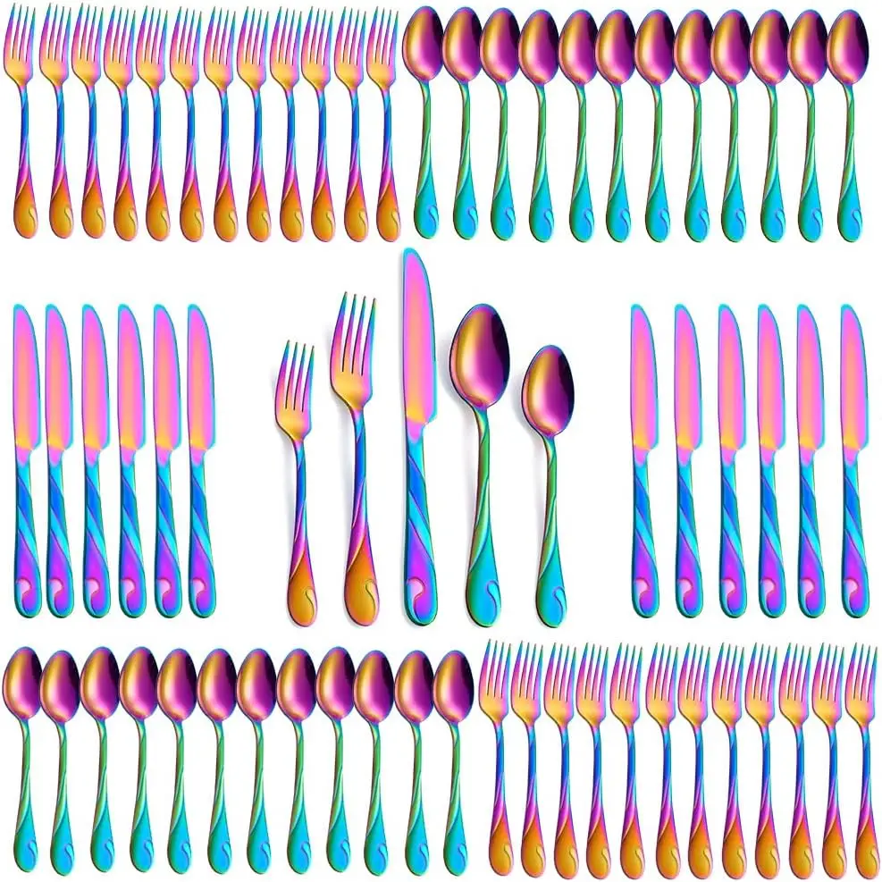 

60-Piece Stainless Steel Rainbow Silverware Set for 12, Includes Forks, Knives, Spoons, Dishwasher Safe