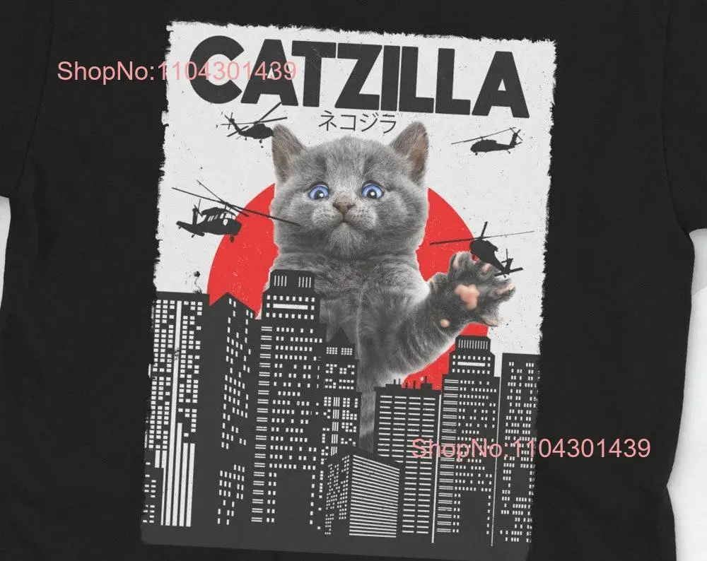 Catzilla T Shirt Crazy Cat Lady Clothing dad Apparel Owner Outfit Pet Lover Monster Retro Vintage long or short sleeves