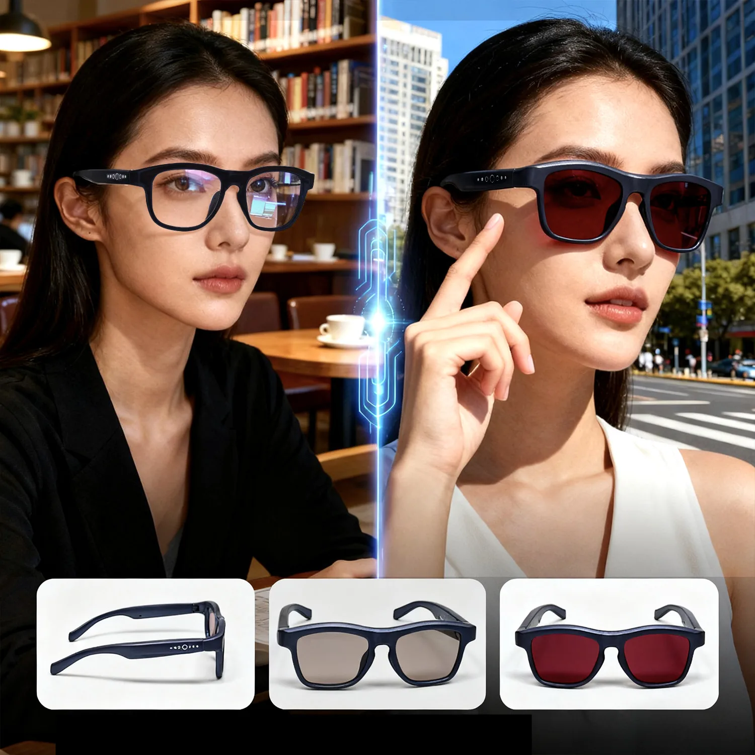 AI Smart Sunglasses Translation Electrochromic Lenses Bluetooth Call Play Songs Color Change Dimming Smart Glasses Men Women