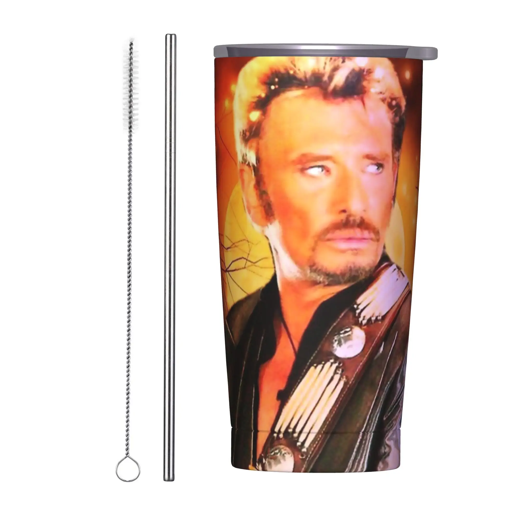 Johnny Hallyday Tumbler Vacuum Insulated Music French Singer Coffee Cups Stainless Steel Smoothie Tea Mugs Spill Proof, 20oz