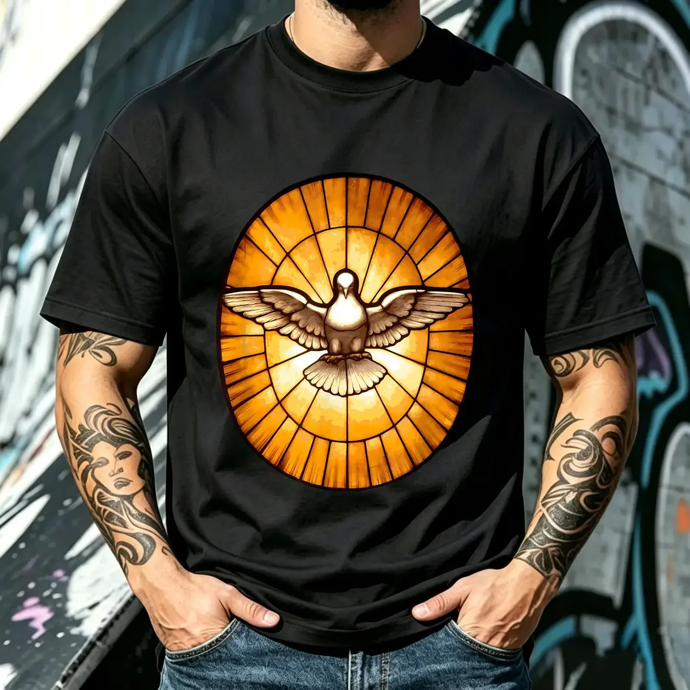 washed T Shirt NEW LIMITED Holy Spirit Dove Bird From St Peter's Basilica Catholic vintage Washed Versatile Unisex Casual