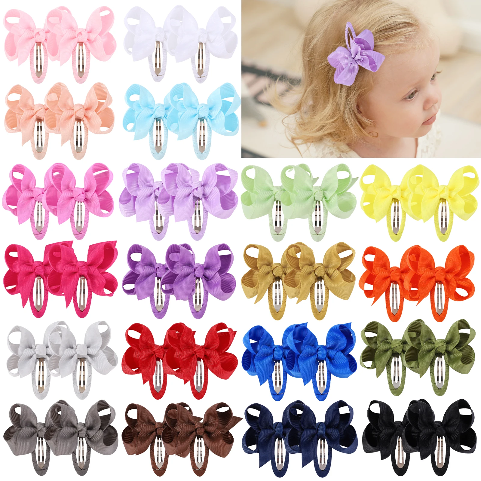 2Pcs/set 2.75 Inch Solid Windmill Bow Safety Hair Clips for Baby Girls Grosgrain Ribbon Hairpins Wrapped Kids Hair Accessories