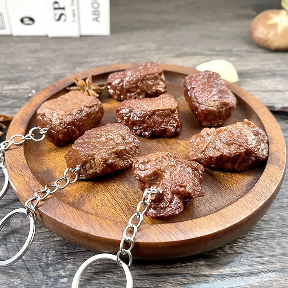 Simulation Beef Block Beef Keychain Imitation Food Food Model Beef Cubes Keyring PVC Simulation Food Keychain Children's Toys