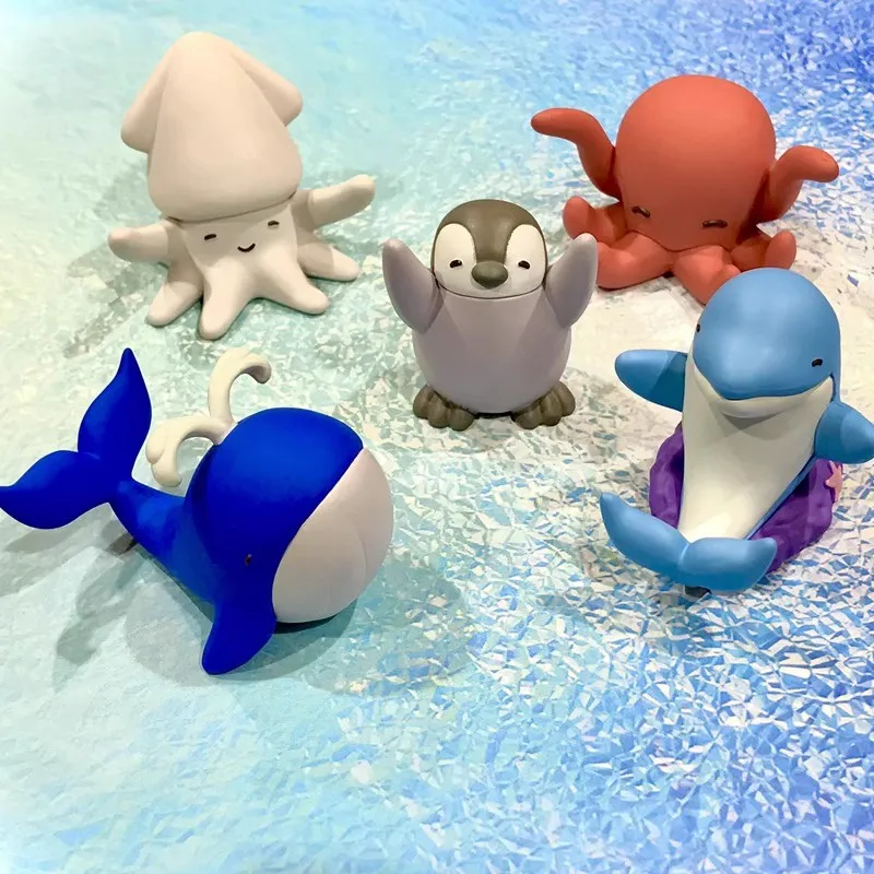 BANDAI Japan Gashapon Figure Anime Cute Marine Animal Whale Penuins Dolphin Devilfish Inkfish Kawaii Capsule Toys
