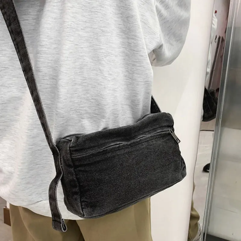 1 Pcs Vintage Denim Bag for Women Shoulder Bags Female Student Sports Crossbody Bag Large Capacity Small Square Package Girls