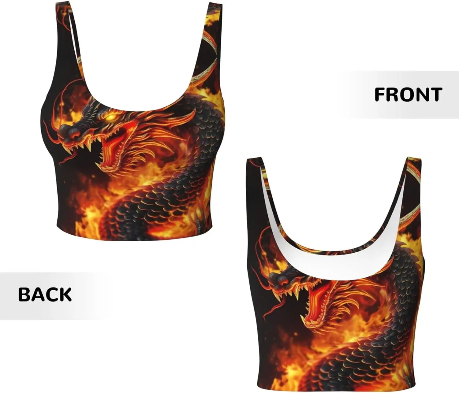 Fire มังกรจีนพิมพ์ผู้หญิงกีฬาเสื้อกั๊กเต้นรําโยคะเสื้อกั๊กพิมพ์กีฬา Bra Top Vest