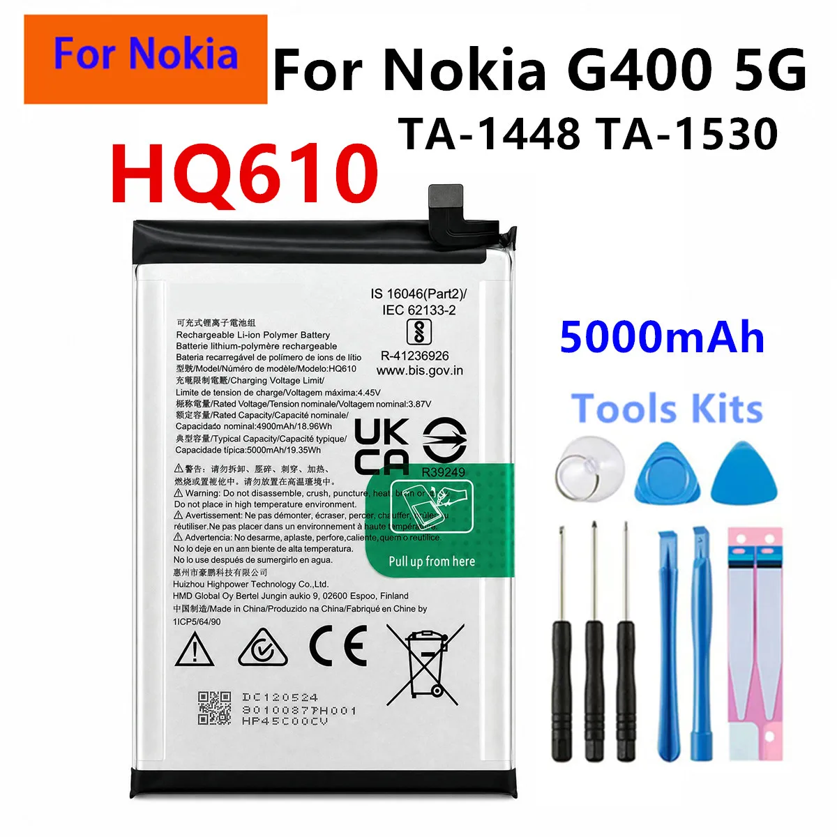Brand New CN110 CN450 HQ610 LPN388405 WT341 Battery For Nokia X20 5G NKG60 Nokia G400 5G Nokia G21 Phone Batteries+ Free Tools