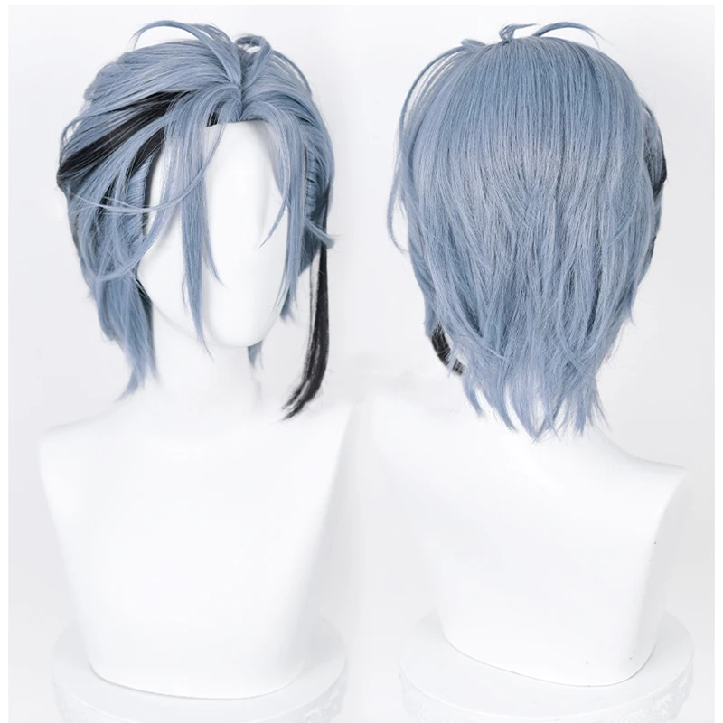 Vtuber Nijisanjien EN7 XSOLEIL Hex Haywier Cosplay Wig Blue Grey Mixed Black Wig Heat Resistant Synthetic Wig