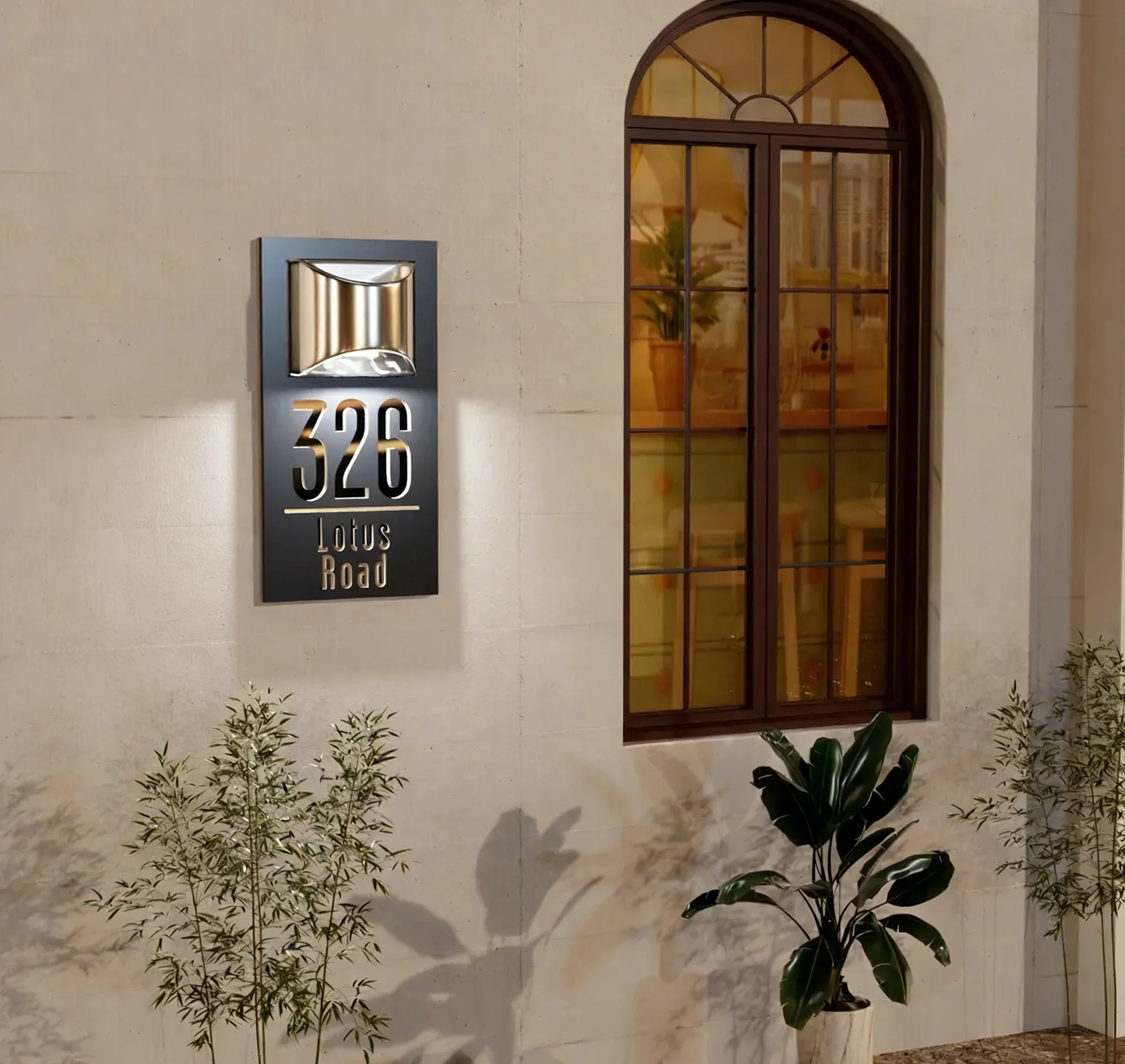 

Custom Solar Address Sign Housewarming Gift - House Sign With Solar Light Door Number Plaque