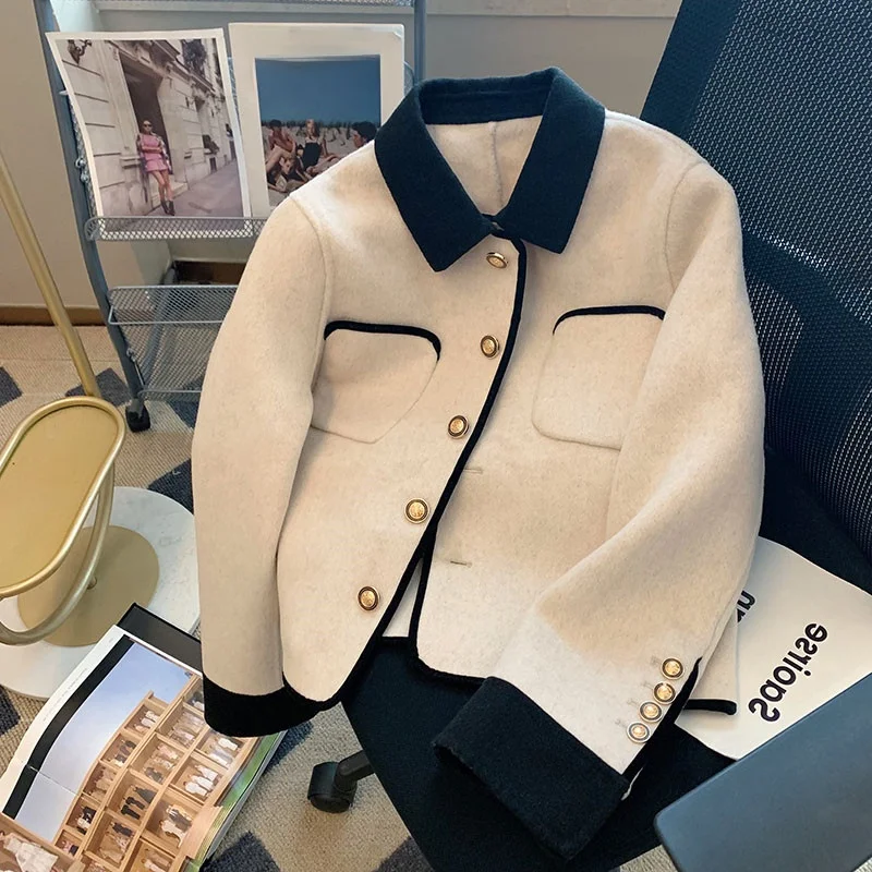 

Korean Faion Double-Sided Woolen ort Jaet Collar Men's Winter Sli Color Blo Outerwear Trendy Spring Youth