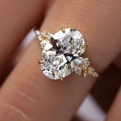 Oval Cut 925 Sterling Silver 1-3carat Moissanite Ring for Woman 14K Gold Plated Zircon Cluster Engagement Rings with Certificate