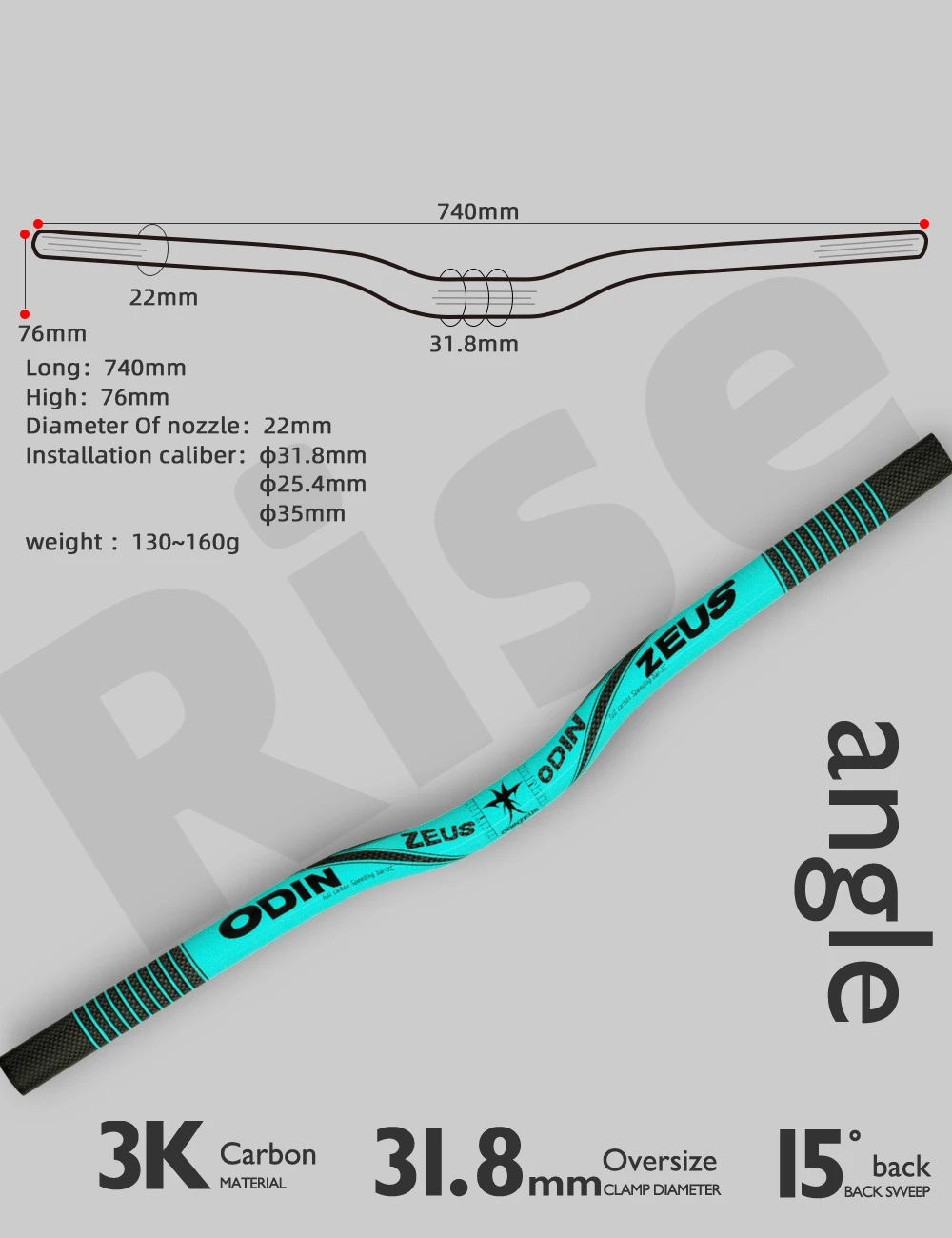 740mm MTB Riser Handlebar Carbon Fiber 31.8mm Clamp 6°/15°Sweep Downhill MTB Bike Bar Ultralight High Strength Cycling Parts