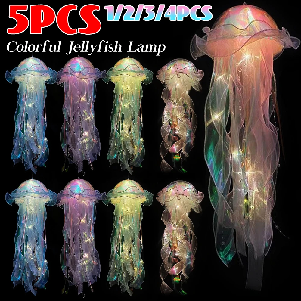 

1-5 шт., ночник для спальни в виде медузы, подвесная атмосферная декоративная лампа с ленточной бусиной для украшения дома для спальни для девочек