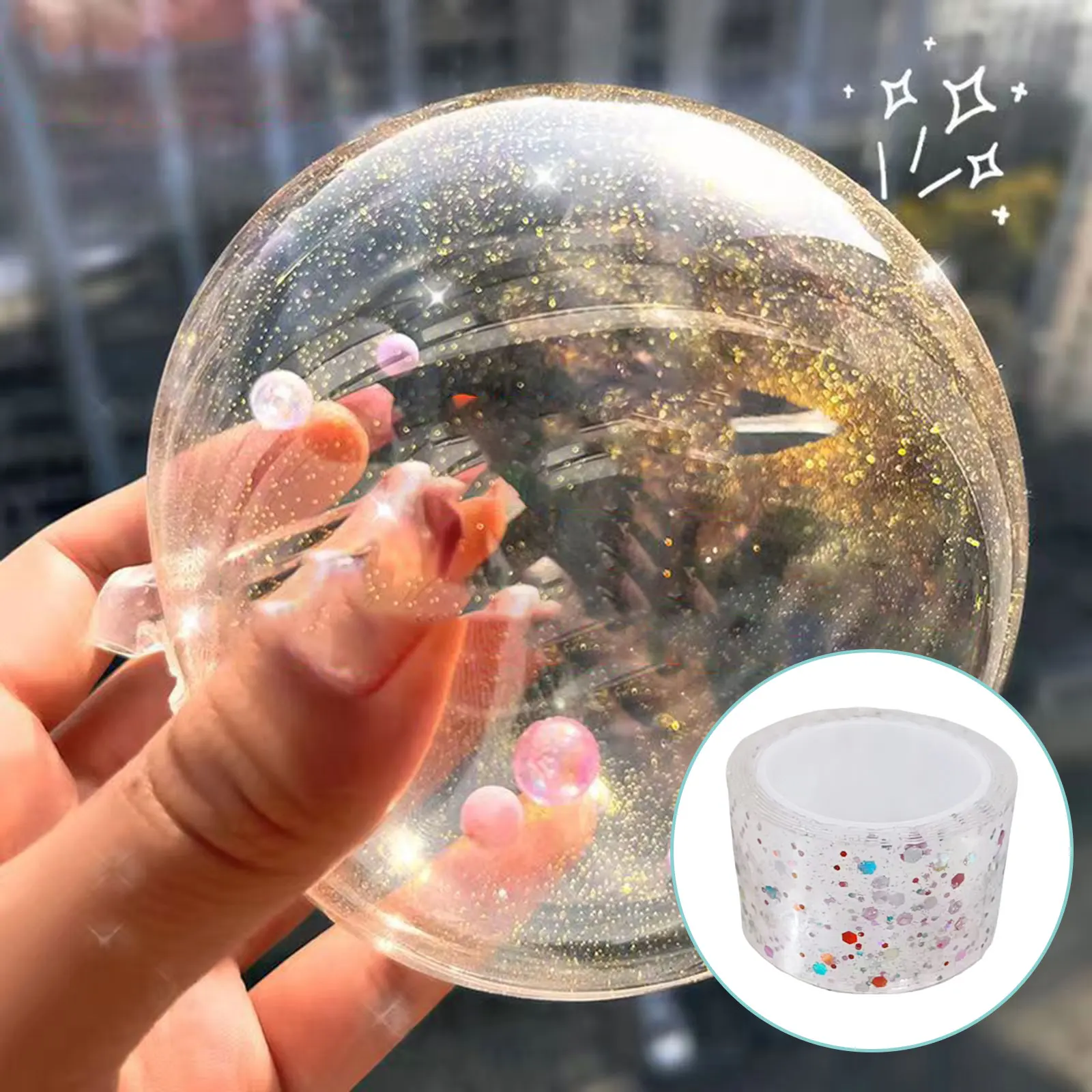 

Glitter Nano Tape Blowing Bubble Supplies Blow Bubbles Double Sided Tape Multifunctional DIY Crafts Kids Toy Decompression Toy