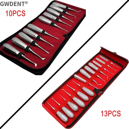 Alicates dentales de acero inoxidable, pinzas de raíz curvada, mango hexagonal, Kit de elevador de extracción Dental, juego de instrumentos dentales, 10/13 Uds.