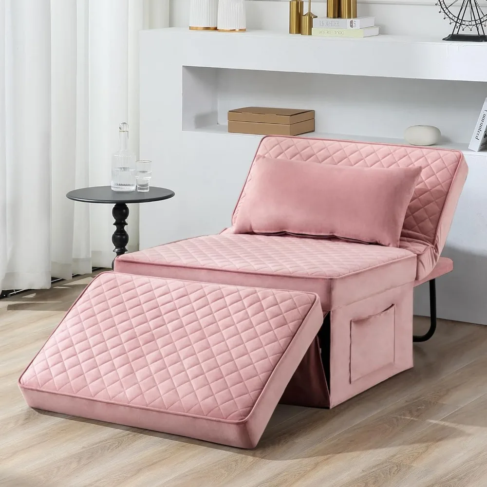 4 in 1 Multi-Function Folding Ottoman Breathable Linen Couch Bed with Adjustable Backrest Convertible Chair ,Squared-Linen