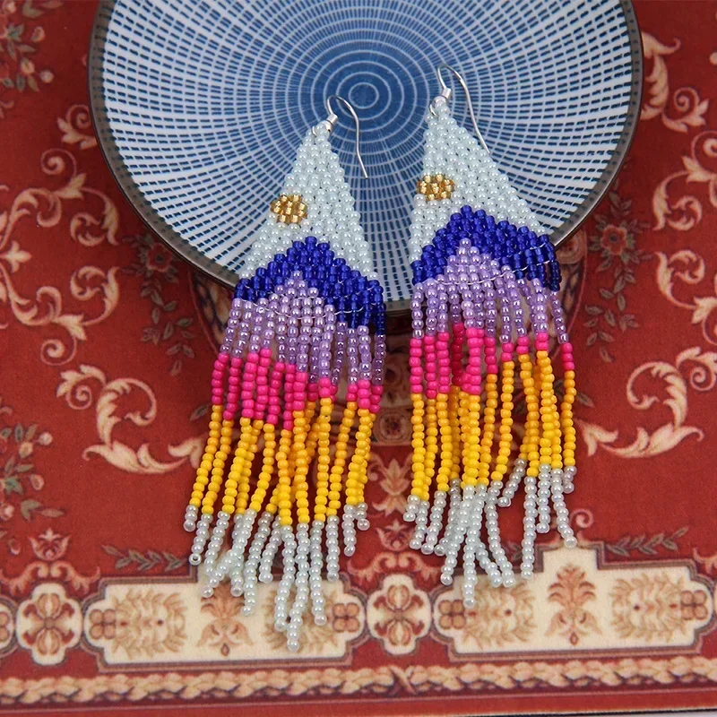 Fringe Earrings Hand knitting Bohemia Beading Fashion landscape Geometry Alloy Sun Versatile Design  Ma'am  Rice Bead Earrings