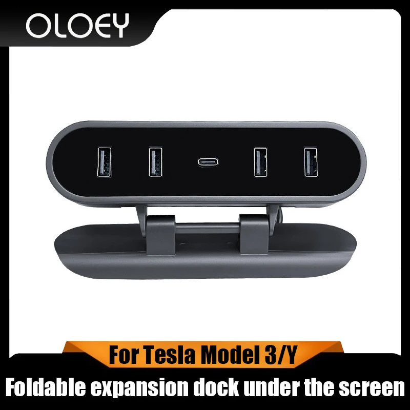 

For Tesla Model 3/Y Car Foldable Charger Hub Under Screen Docking Station USB Shunt Adapter Charger Splitter Extension