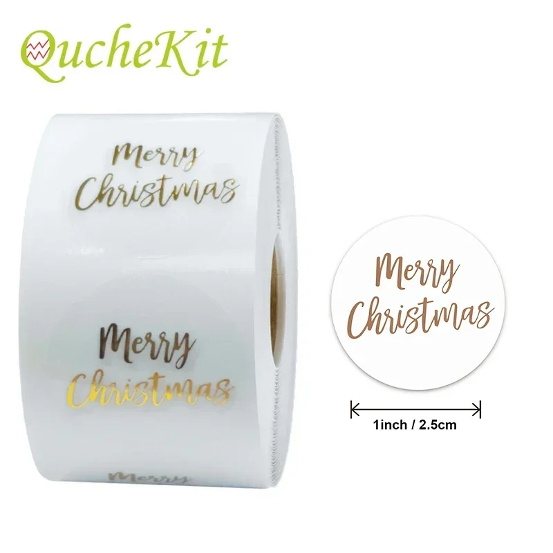 500Pcs Gold Merry Christmas Stickers Scrapbook 1inch Envelope Gift Box Sealing Label Stickers DIY Packaging Stationery Stickers