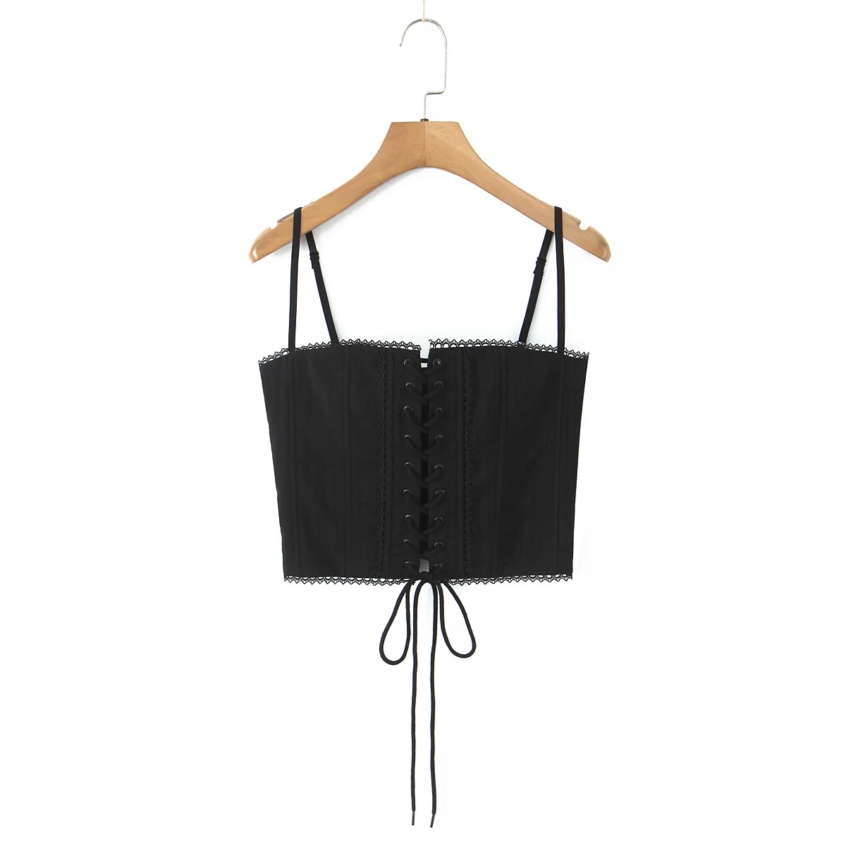 2025 Summer Front Cross Lacing Up Bow Rope Black Bra Chest Sexy Corset Women Hook Buttons Back Summer Tank Tops Crop Top