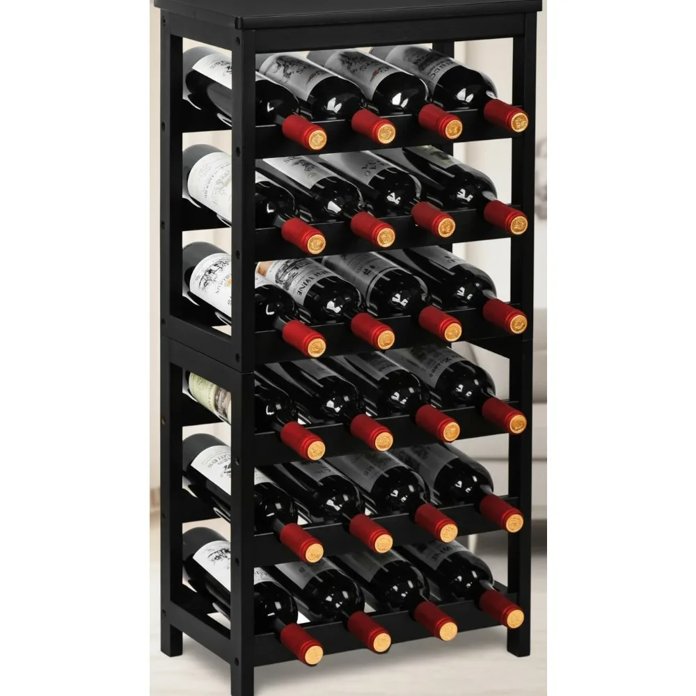 

6-Tier Bamboo Wine Rack Floor Stand with Table Top, Holds 24 Bottles for Kitchen Bar Dining Living Room