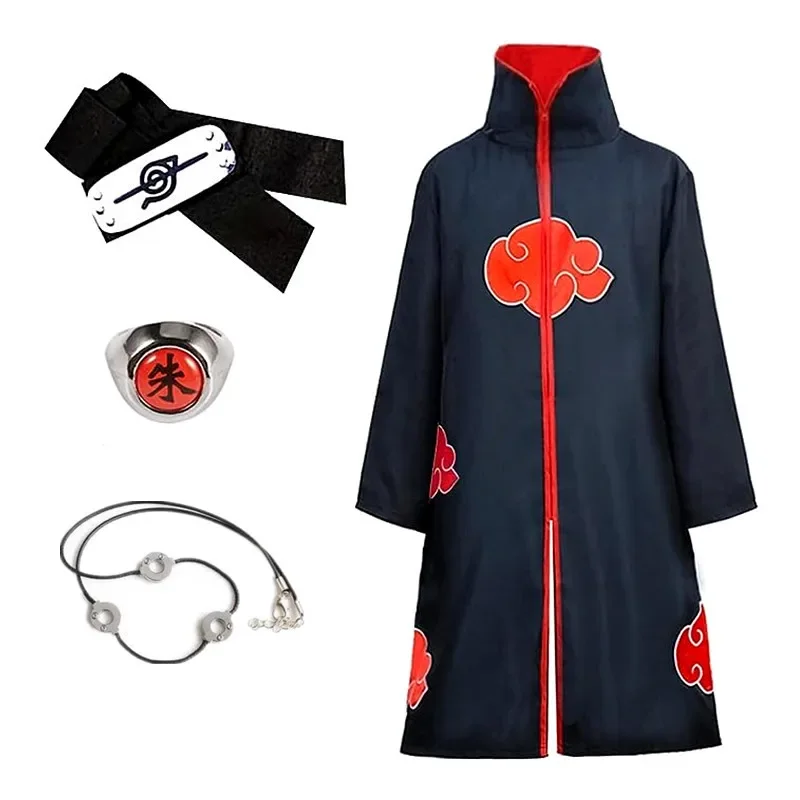 Disfraz de Cosplay Anime Akatsuki Bata de Nubes Rojas con Collar Cinta para la Cabeza Anillo para Juego de Roles Niño y Adulto 3