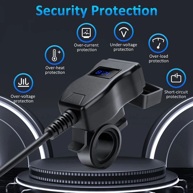 جديد-دراجة نارية Usb شاحن خلوي سريع مقاوم للماء نوع C ميناء موصل مقبس مع خلية المحمول الفولتميتر الشحن الرقمي