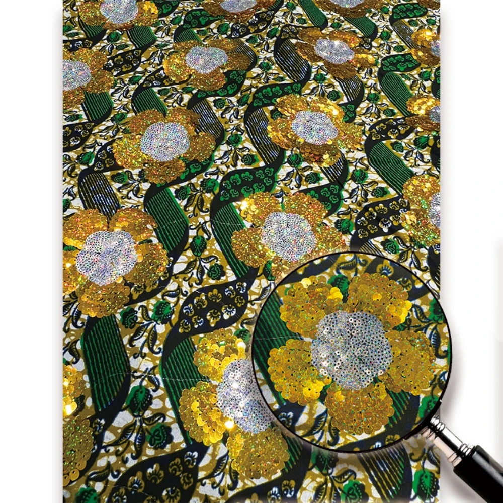 

2026 New Design 100% Cotton African Tissu Sequins Wax Pagne Nigerian Batik Wax Fabric 6 Yards for Women Dress DIy Sew Y6-123-1