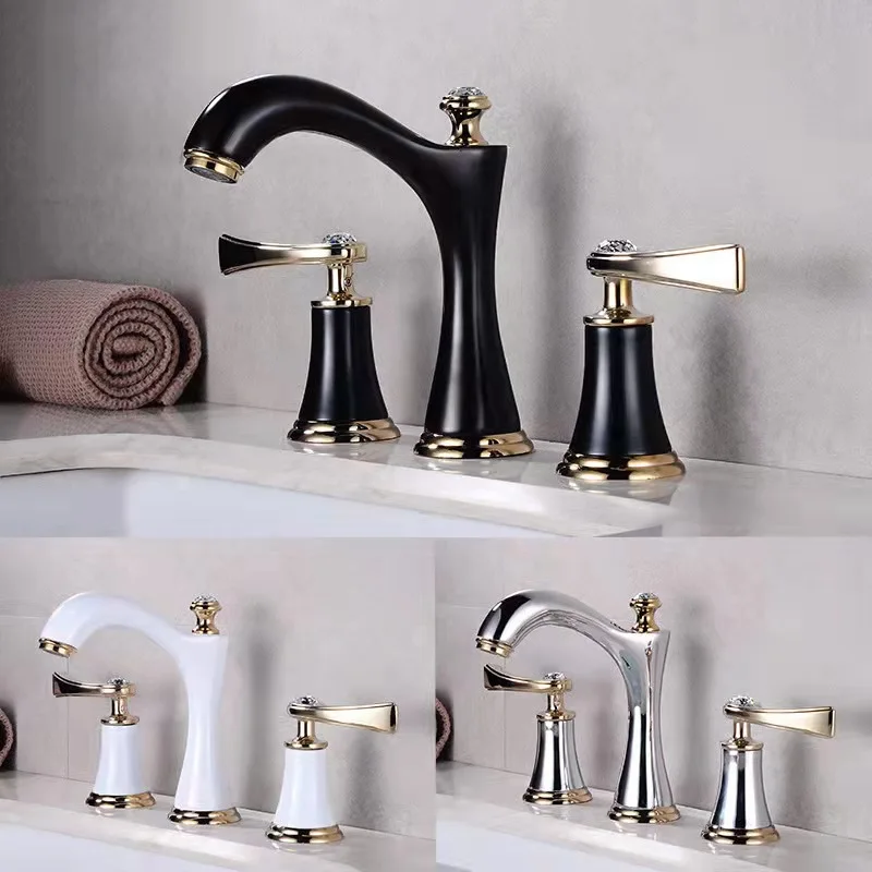 white Gold Basin Faucet Mixer Hot and Cold Gold Bathroom Faucet Brass Widespread Basin Faucet 3 Hole Sink faucet Lavotory Tap