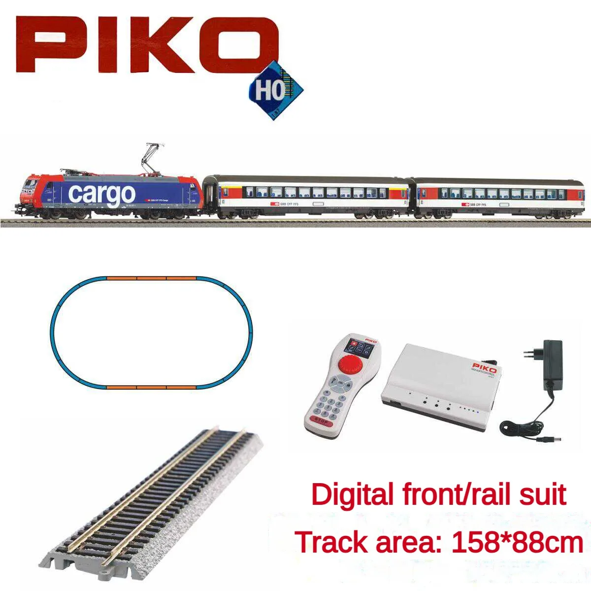 

PIKO HO 1/87 Train Model Set 59107 Digital Controller with Track Set Electric Locomotive + 2 Passenger Cars Train Model Toy Gift