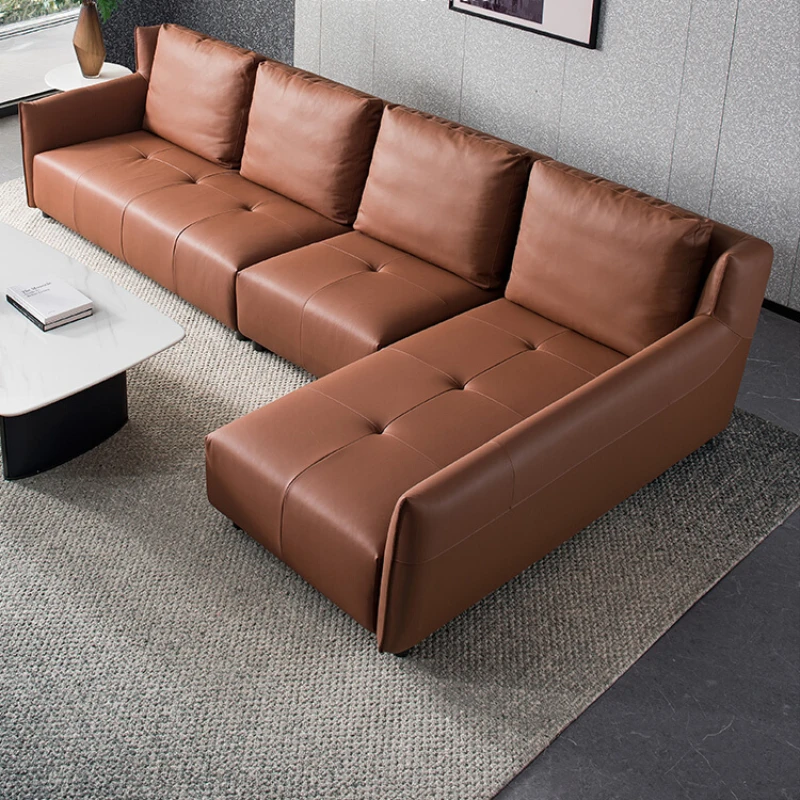 Minimalist leather sofa, cowhide, modern simple and luxurious sofa, living room furniture