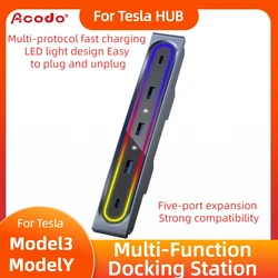 Docking Station intelligente per accessori Tesla Model Y 2023 modello 3 caricatore rapido a 5 porte 27w con luci a LED Shunt Hub Adapter Power