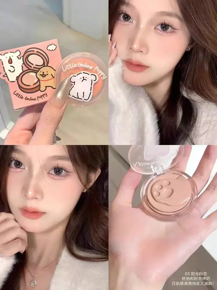 Little Ondine Puppy น่ารักแต่งหน้า Monochrome Powder Blusher ครีม Long Lasting Matte ธรรมชาติที่ละเอียดอ่อนแบบพกพา Face เครื่องสําอาง