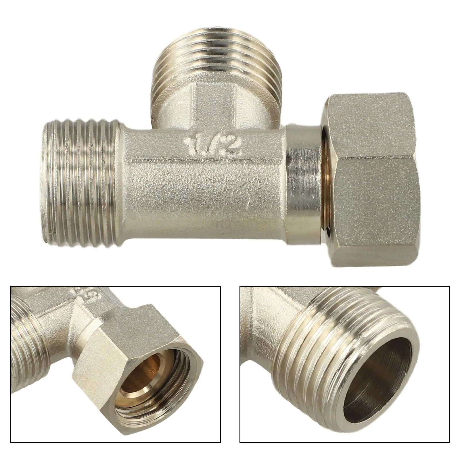 3 Way Brass Valve T Piece with Nickel Plated and Threaded Water Connections for Use in For Home Plumbing Installations