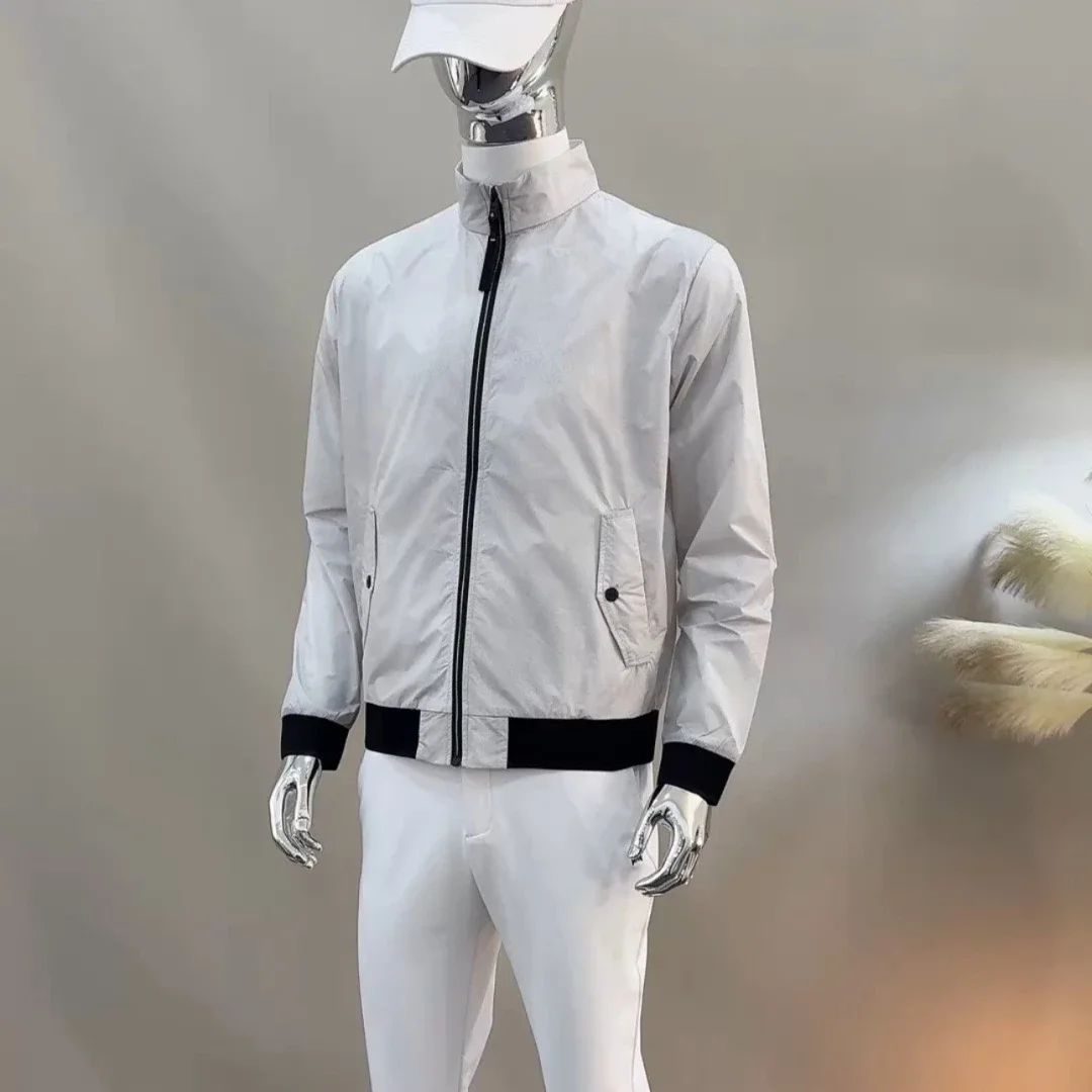 Men's Golf Zip-Up Stand Collar Jacket 2026 Fall New Original Korean Premium Letter Print Breathable Stretch Long Sleeve Casual