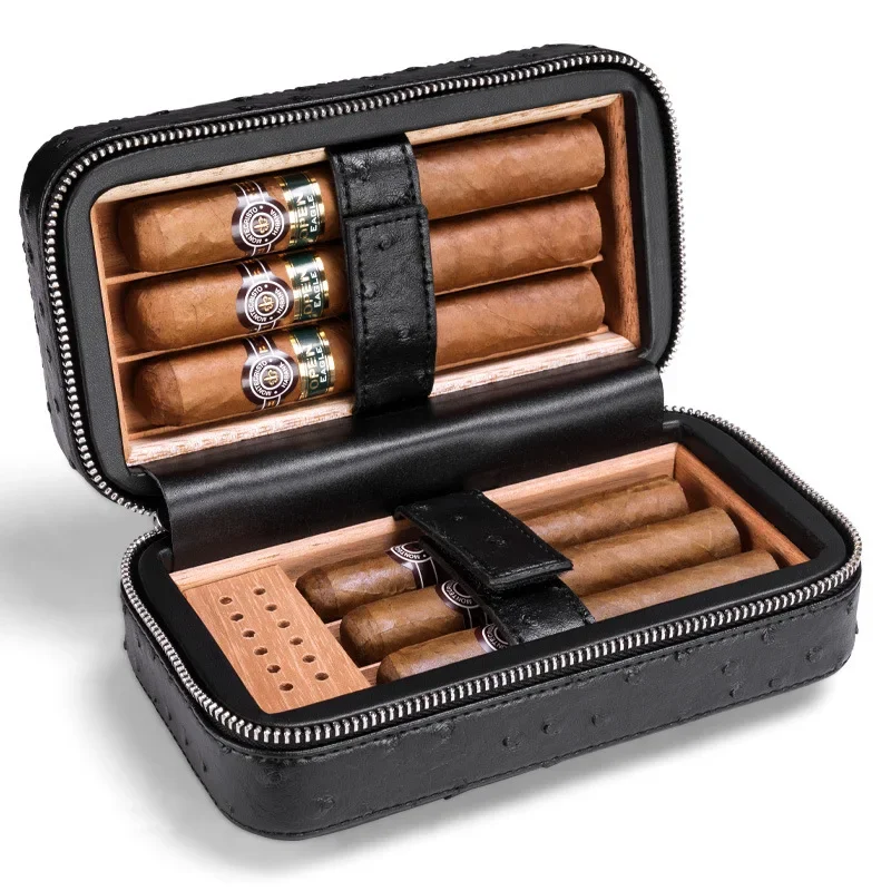 6pcs PU Cigar Case Travel Cedar Wood Cigar Humidor with Humidifier&Dropper Portable Smoking Accessories