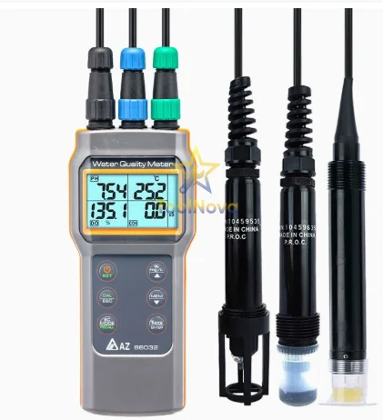Detektor kualitas air enam-dalam-satu yang laris terjual, alat uji konduktivitas produk akuatik, pH, salinitas, berat jenis, TDS, pena uji AZ86032
