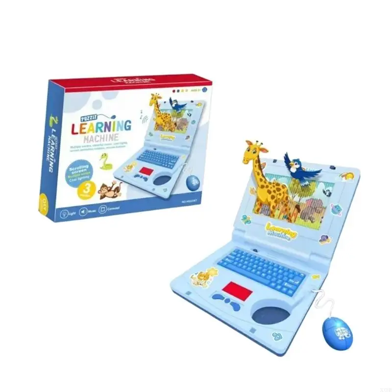 XXFE Kids Laptop Notebook Computer Toy with Music and Light, Pretend Keyboard Playset with Mouse for Family Desk Play Indoors