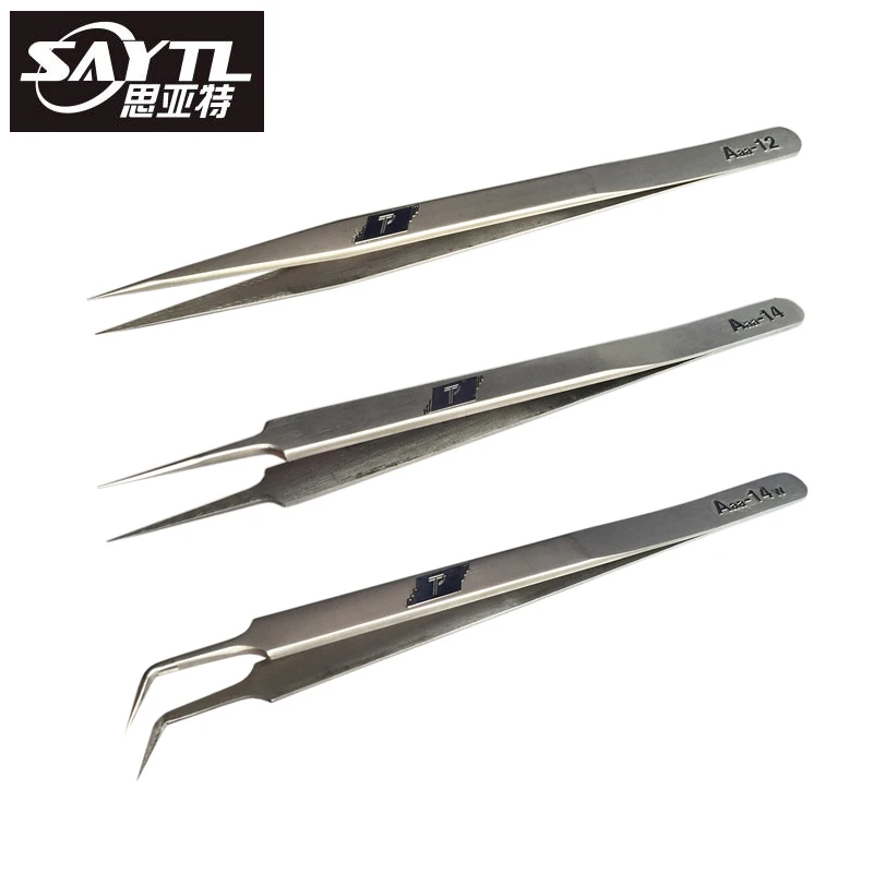 SAYTL Electronics Industrial Tweezers Anti-static Curved Straight Tip Precision Stainless Forceps Phone Repair Hand Tools Sets