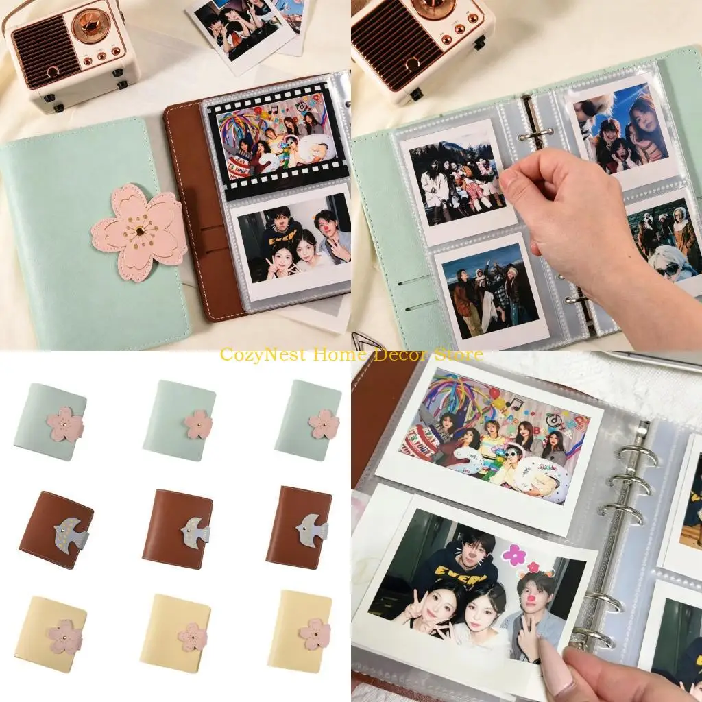 92MF Photo Sleeve Album for Instants Print with Leather-Look Cover, Removable Page Binder Memory Book for Travel Picture Display