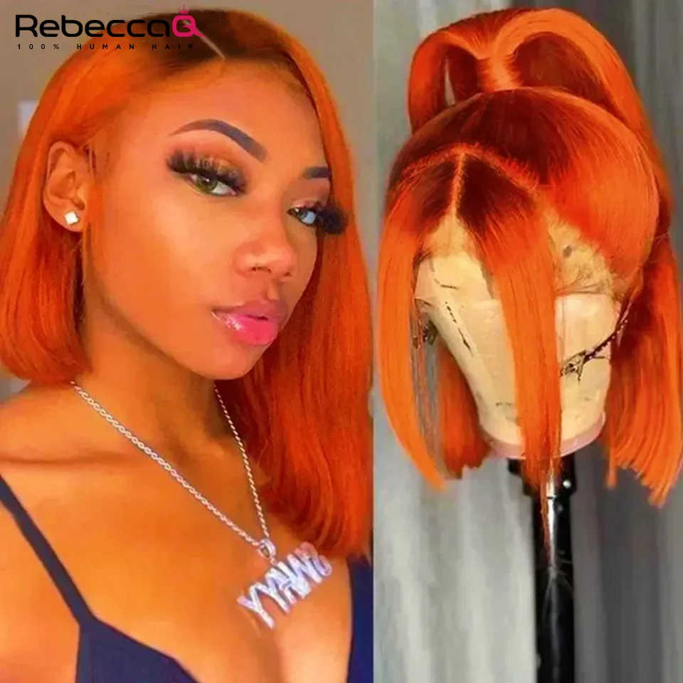 Ginger Orange Straight Bob Wig 13x6x1 Transparent Lace Wig Ginger Lace Front Human Hair Wigs For Women Highlight Wig Human Hair