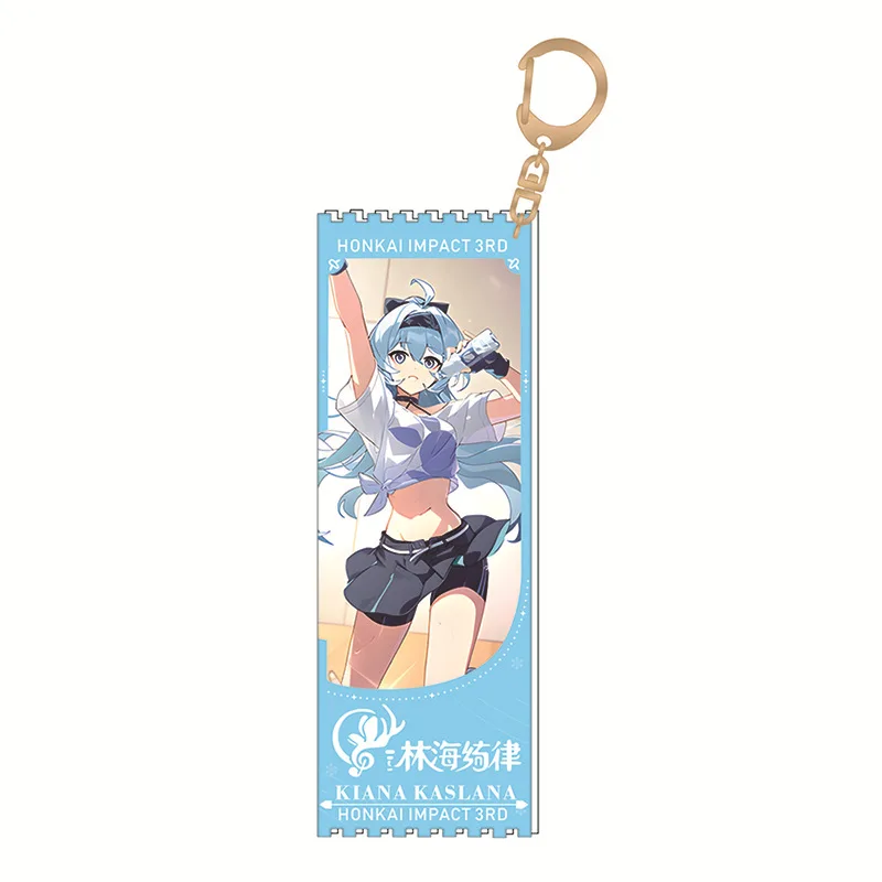 Game Honkai Impact 3 Anime Figures Kiana Kaslana Seele Vollerei Acrylic Laser Keychain Bronya Zaychik Model Keyring Pendant Toy