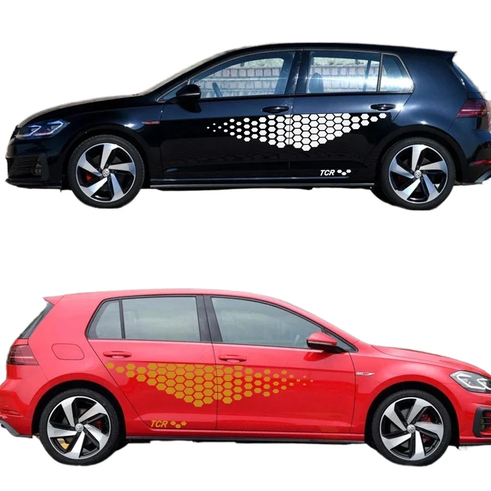 2PCS Car Door Side Stickers TCR Style Vinyl Decals For Volkswagen VW Golf 8 5 6 7 R TSI GTI MK8 MK4 MK5 MK6 MK7 Auto Accessories