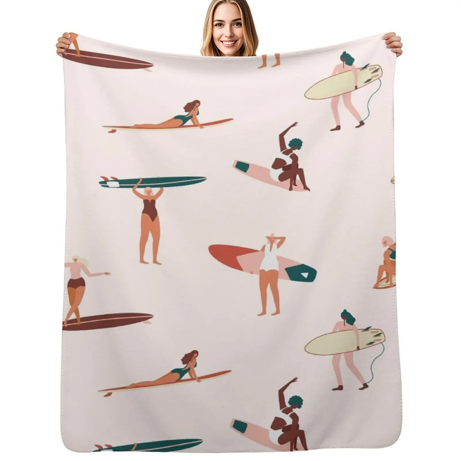 

Happy Surfers Throw Blanket Fuzzy Plush Throw Blanket for Sofa Chair