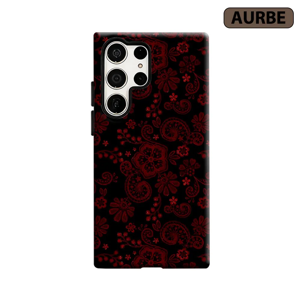 Red Lace Floral Phone Case For Samsung Galaxy S26 S25 S24 S23 Ultra Plus HD Hard Double Layer Film Cover