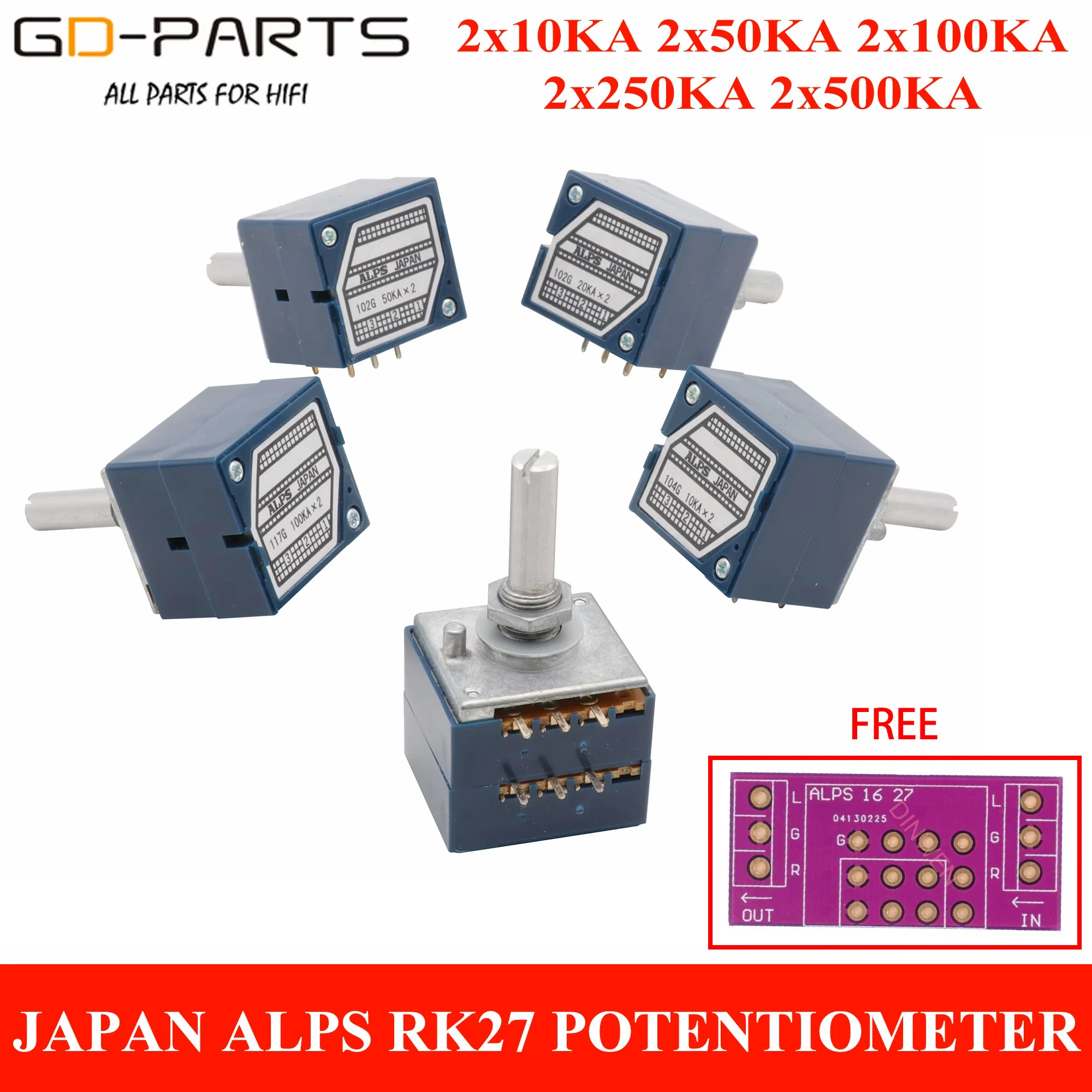 Stereo 10KA 20KA 50KA 100K 250K Japan ALPS RK27 Potencjometr głośności LOG POT Atenuator do Hifi Audio AMP DIY 6mm Okrągły wałek