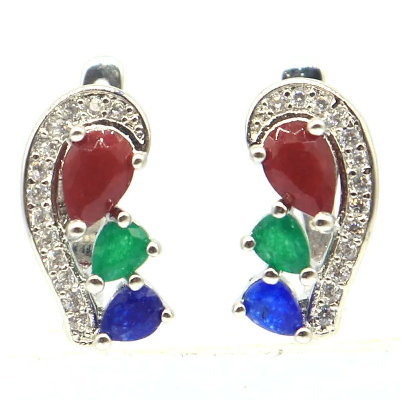 Buy 3 Get 1 Free 15x7mm 4g Real Green Emerald Red Ruby Blue Sapphire CZ Women Daily Wear Silver Stud Earrings