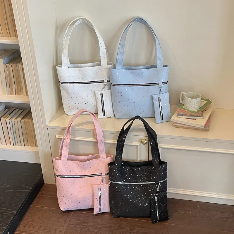Women's Shoulder Bag Fashion High Quality Two Piece Handheld Shopping Bag Solid Color Cute Versatile Large Capacity Storage Bag
