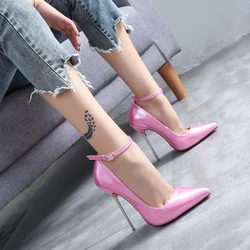 Sexy 13 CM Metal High Heels Pumps Evening Party Stilettos Shoes Large Size 43 Women Buckle Strap Sexy Spring Dress Shoes