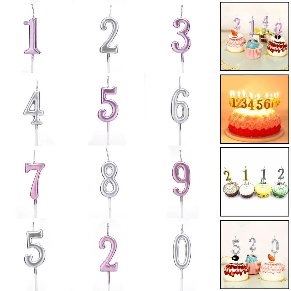 1 PC Number Candles Rose Gold Sliver Cupcake Decorations Creative Wax Craft Birthday Party Supplies